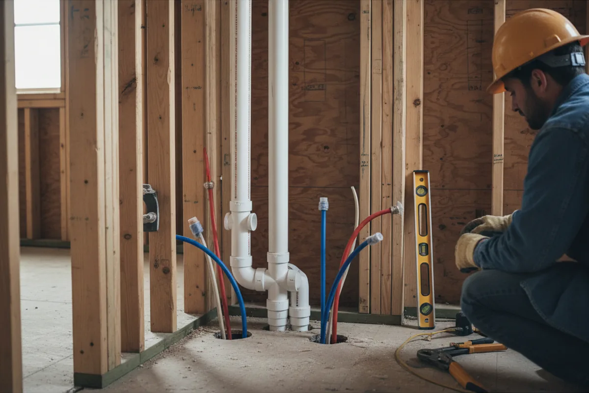 Drain and supply rough-in during Sump Pump Repair in Argyle